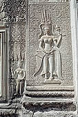 Angkor Wat temple, the fourth enclosure, the bas reliefs of the west gopura, superbly preserved devatas, either individually or in groups of two or three, amongst the finest in the monument.